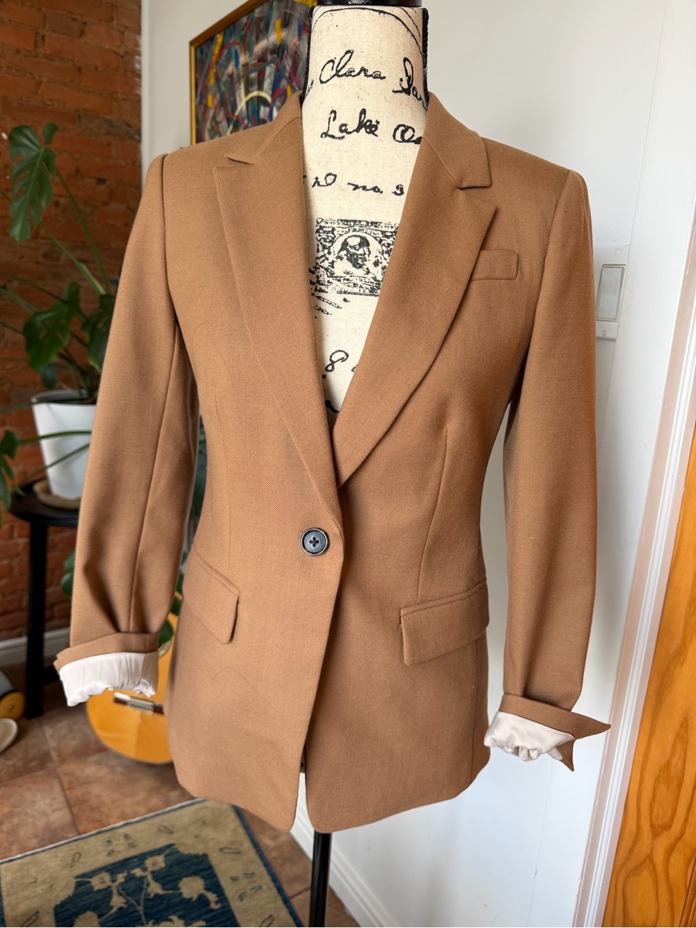 Ora Tessuti for J. Crew Single-Button Camel Brown Women's Blazer